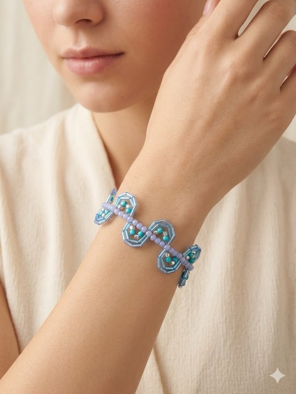 Handmade Beaded Blue Ocean Spiral Bracelet